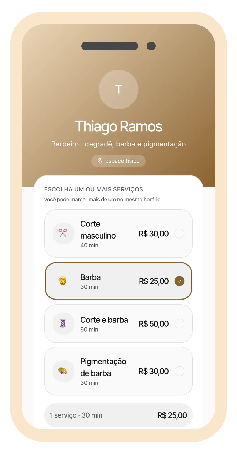 página de agendamento de exemplo para barbeiros