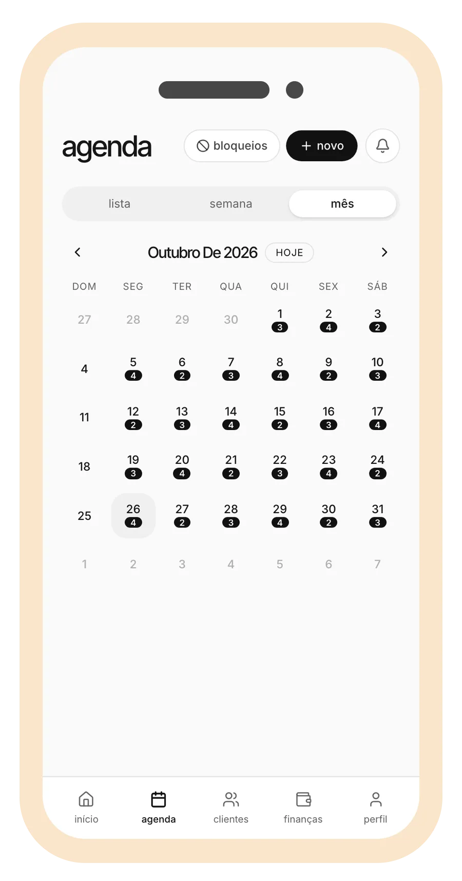 vista semanal e mensal num só lugar